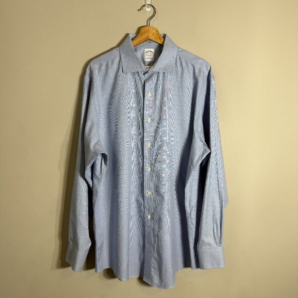 Brooks Brothers Plaid Non Iron Button Up Dress Shirt Men's 17 36 Blue Career - Picture 2 of 13